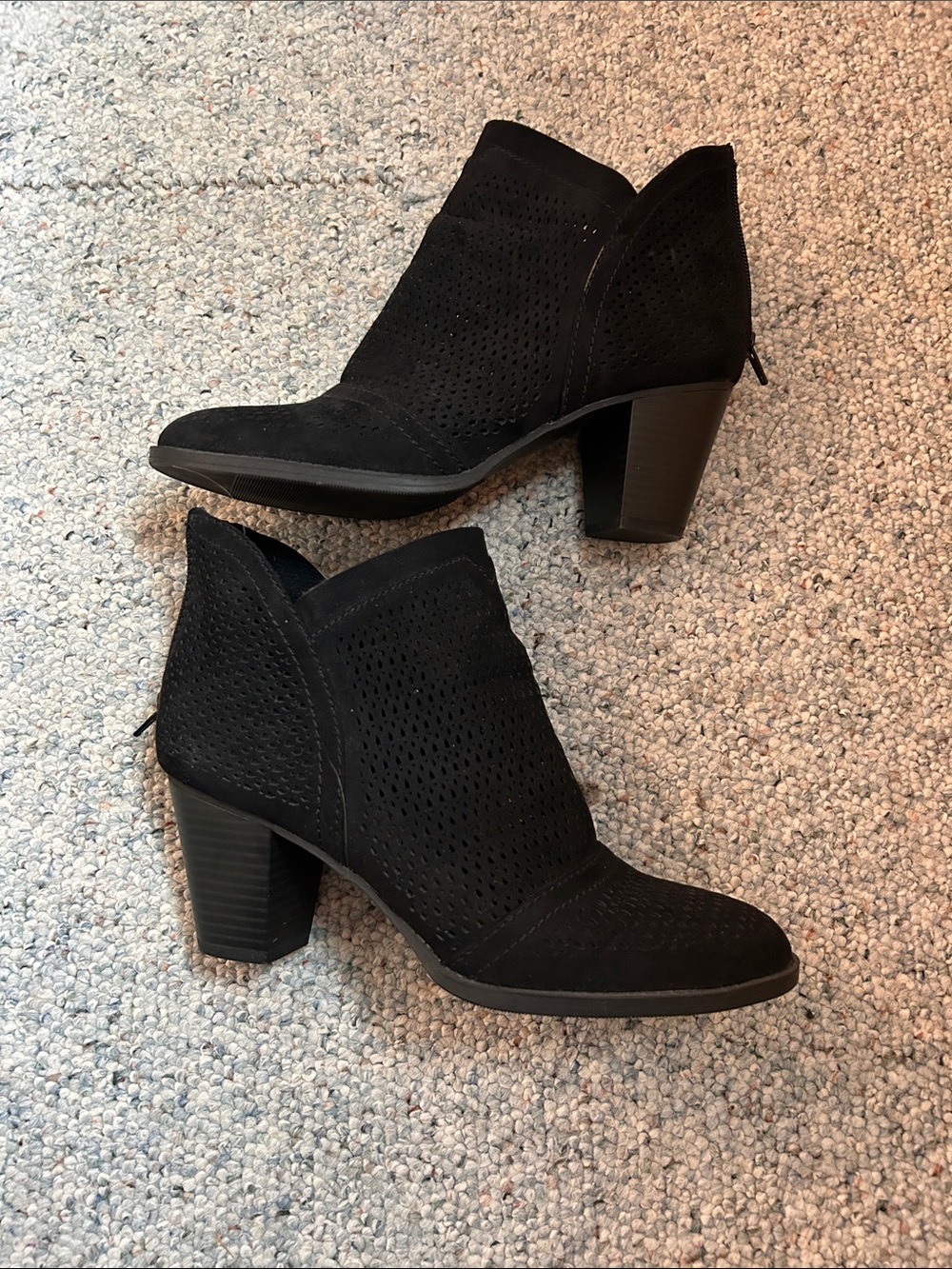 Report Black Perforated Suede like Ankle Booties